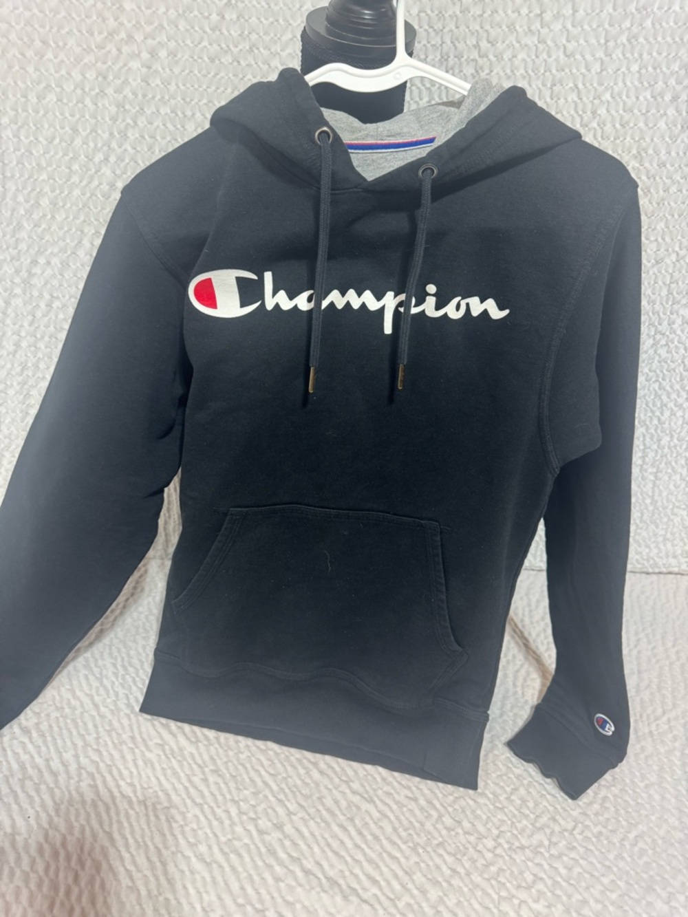 Champion Black Hoodie with White & Red Logo